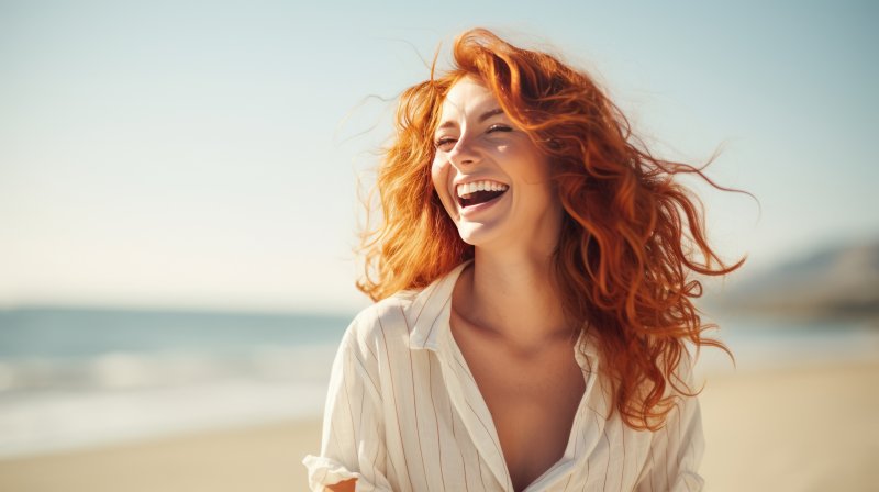 young woman smiling while on the beach